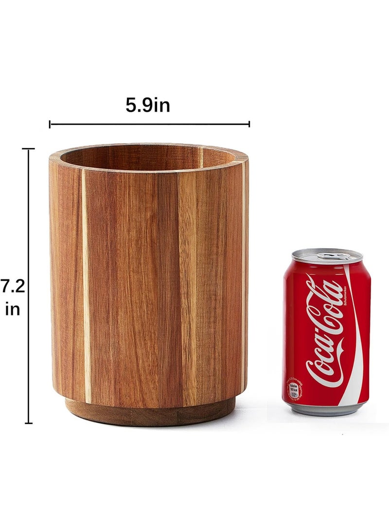 Acacia Wood Utensil Holder for Kitchen Counter, 360° Rotating 7.2" Large Cooking Utensil Holder, Kitchen Utensil Storage Organizer for Countertops, Farmhouse Kitchen Decor - Image 2